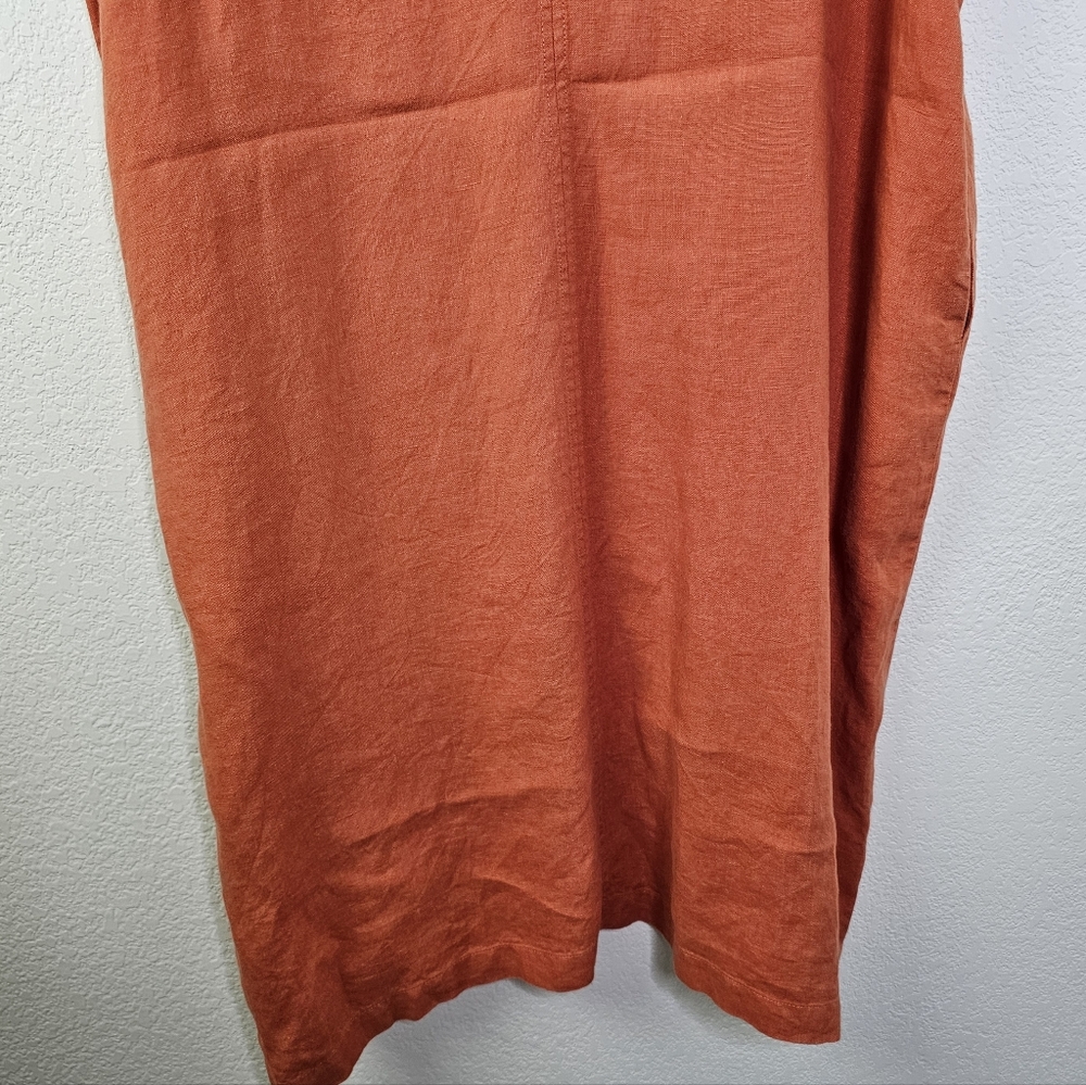 Not Perfect Linen Burnt Orange Oversized Shift Caftan Pocket Dress M/L - Picture 7 of 9